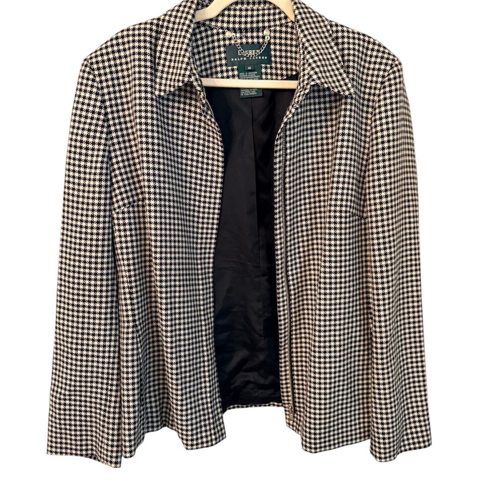 Lauren Ralph Lauren Houndstooth Wool Zip Jacket Black White Size 16
